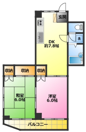 桜ビルの間取り|バストイレ別、南向きのお部屋です♪