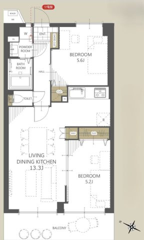 コスモ川口サンスクエアの間取り|2LDK・専有面積52.80㎡の間取り図です。バルコニー面積は7.70㎡確保されており、各居室に収納を備えた使い勝手の良いレイアウト。生活動線に優れ、快適に暮らせる工夫が詰まった設計です