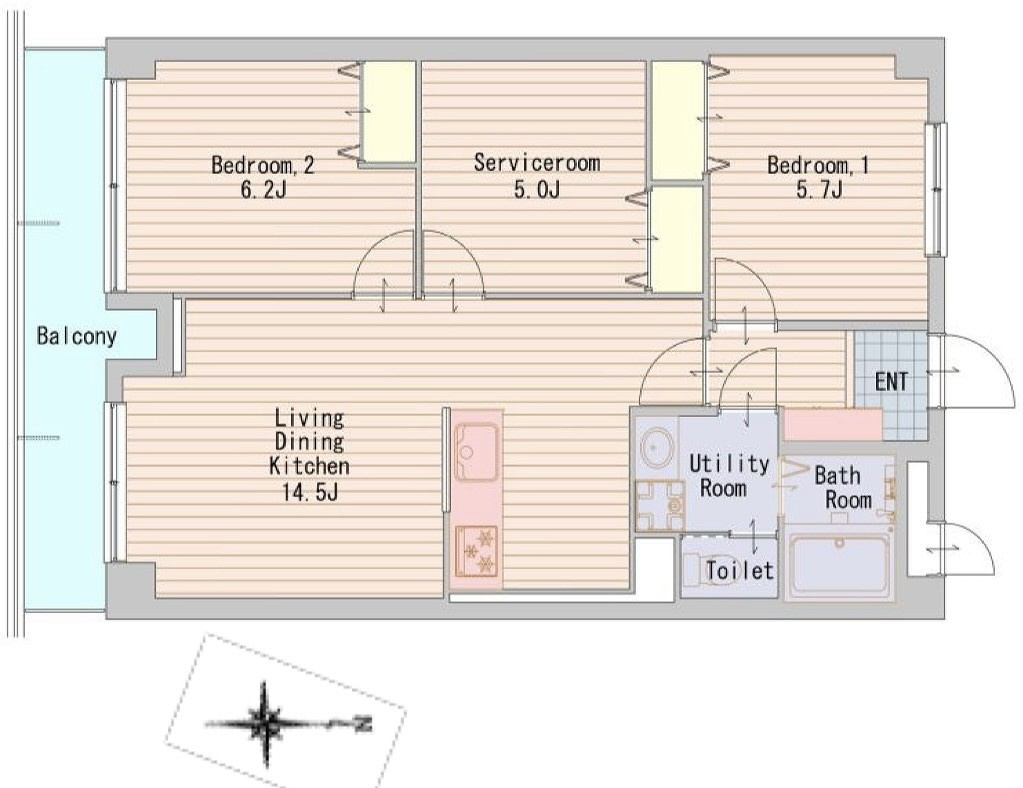 トーカンマンション川口第二の間取り|3LDK・専有面積66.00m2・バルコニー面積7.92m2の使いやすい間取りです。各部屋に配置された収納スペースや機能的な動線設計により、快適で整った暮らしを実現できます。
