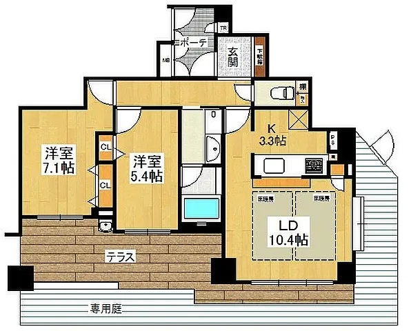 西宮市天道町の賃貸マンションの間取り