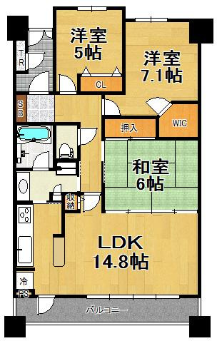キングスクエアヴィルジア大阪の間取り|75.2平米の３LDK！