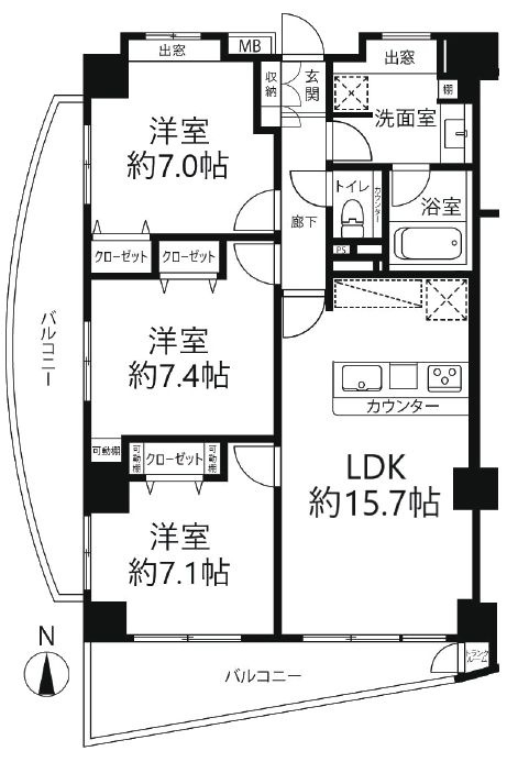アルシオン北綾瀬の間取り|南西角部屋住戸につきまして日当たり・通風良好。新規リノベーションマンション。安心のアフターサービス保証付きですのでご購入後も安心して暮らせます。