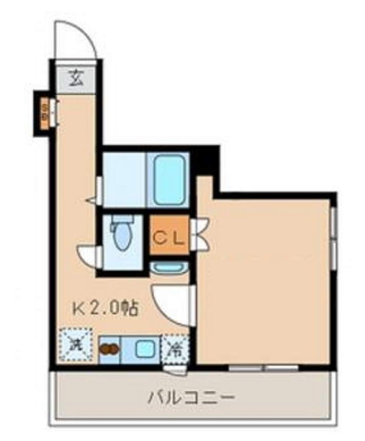 サンセール　クールの間取り|間取り　東向きバルコニーの1K洋室5.3帖と少しコンパクトですが、