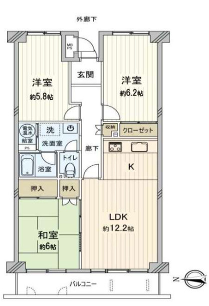 西武豊岡ハイツ　中古マンション　2階の間取り