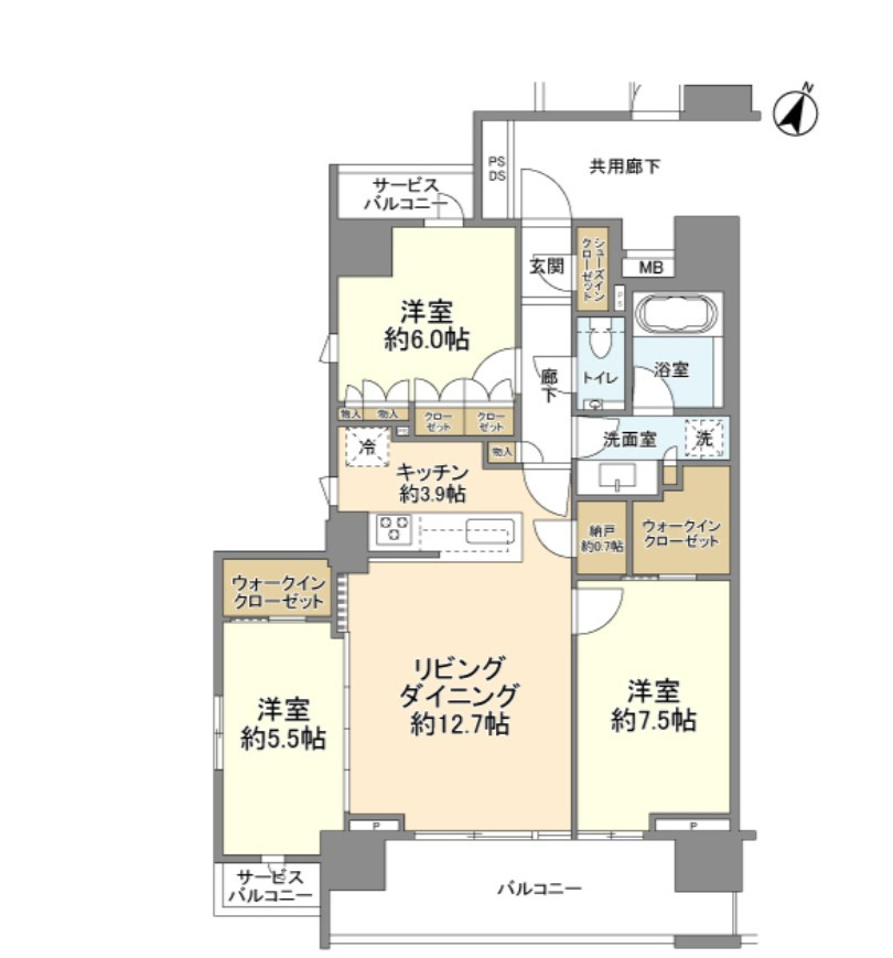新宿区若松町の賃貸マンションの間取り