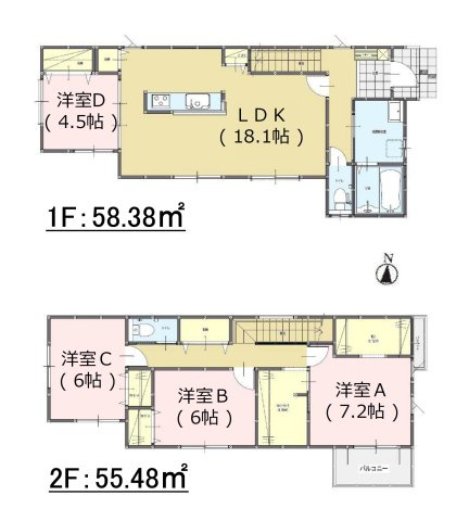 大野城市乙金2丁目第3-3棟（1号棟）の間取り