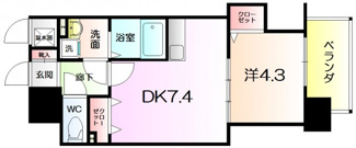 【間取り】 | ＫＭレジデンス堺東駅前 | １ＤＫ