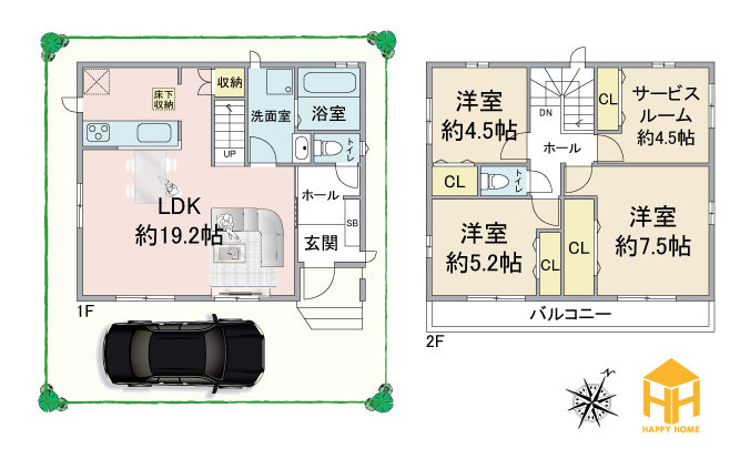 ハートフルタウン田能4丁目新築一戸建て│3SLDK+駐車駐輪の間取り|※図面と現況が異なる場合は、現況を優先します。
