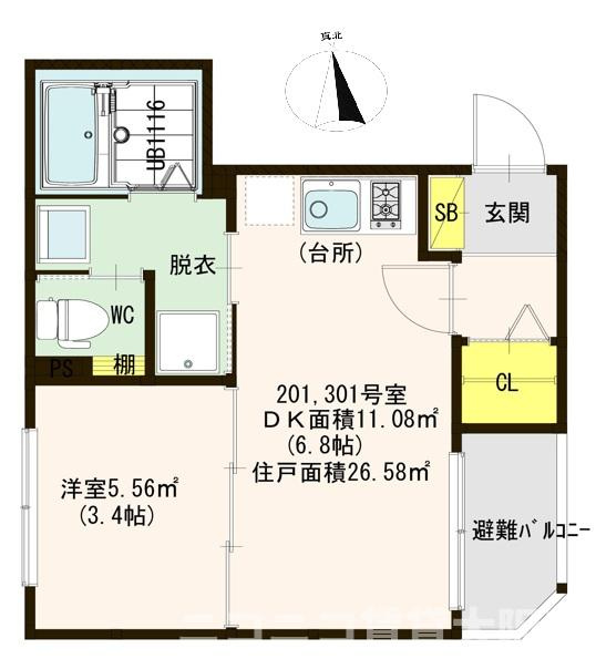 大阪市生野区林寺２丁目のアパートの間取り