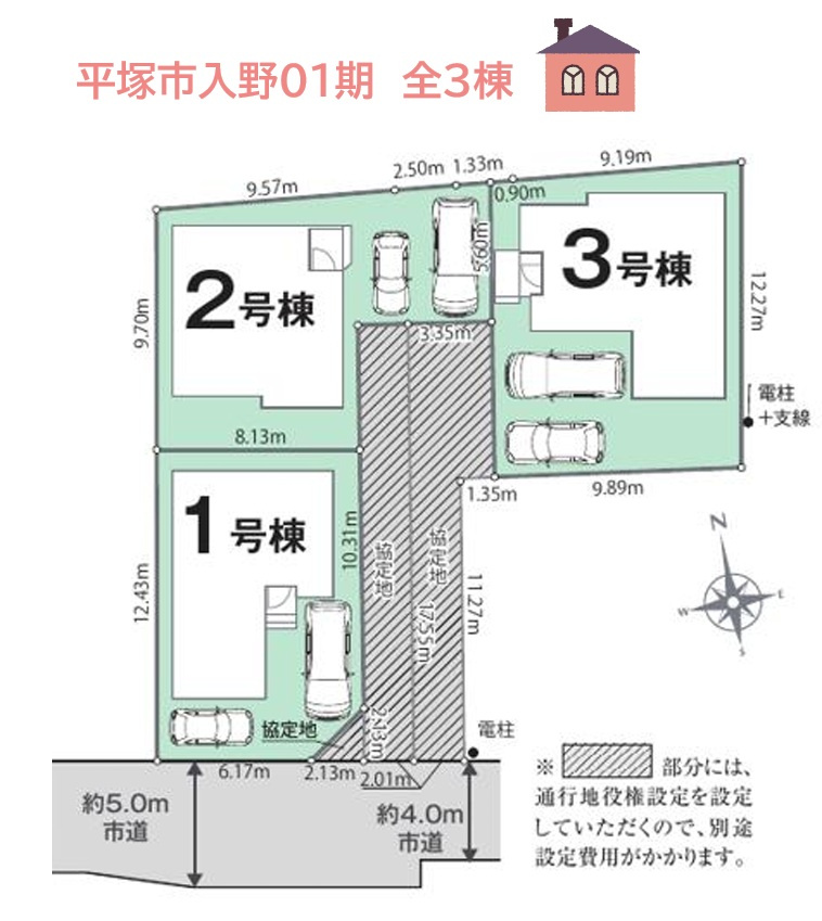 平塚市入野01期　全3棟　1号棟の区画図|徒歩5分圏内に「お買い物施設」がそろう充実の周辺環境です♪　
お気軽にお問合せ下さい♪