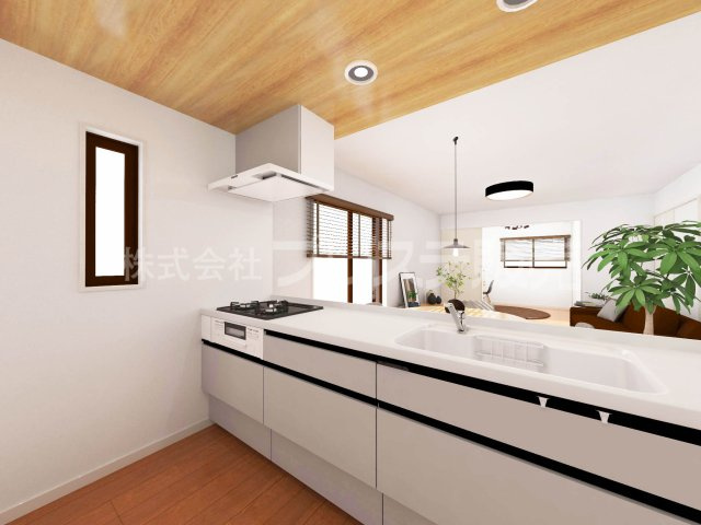 奈良市南京終町６丁目の新築一戸建 全１５区画のキッチン|１４号地キッチン完成イメージ／人気の対面キッチン♪