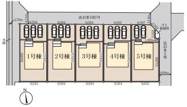 幸手西　新築一戸建て　05　リーブルガーデンの区画図|全5棟