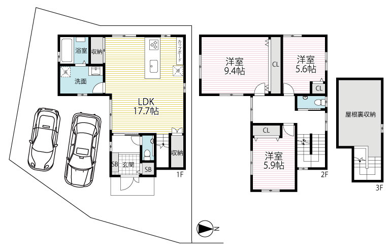 ◆オール電化住宅◆並列駐車２台可能＆小屋裏収納付き３ＬＤＫ◆周辺環境充実◆大津市石山寺４丁目の間取り