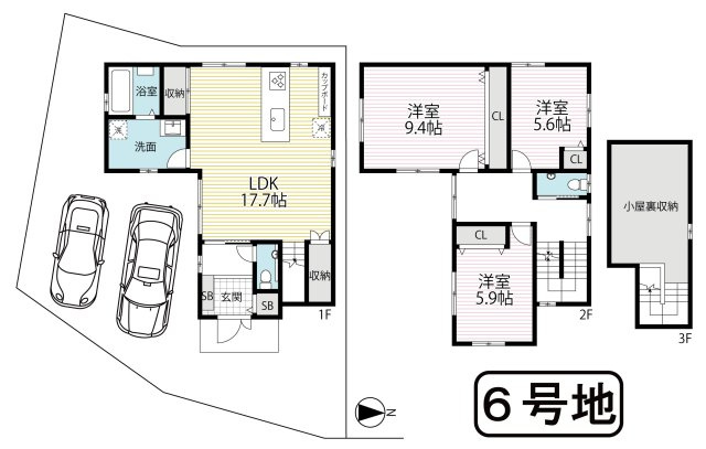 オール電化◆並列駐車２台可＆小屋裏収納付３ＬＤＫ◆周辺環境充実◆大津市石山寺４丁目ニュータウン３期の間取り