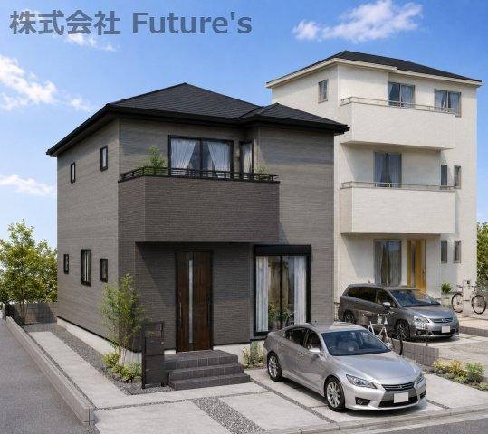 八潮市二丁目　新築戸建　全2棟　2号棟の外観パース|完成予想図にCGによる画像処理を行っています。実際とは多少異なる場合がございます。

