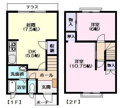 ら・べるでゆーらの間取り|３LDKを２LDKにリフォームしました。
戸建て感覚でお住まい頂けるメゾネットタイプ