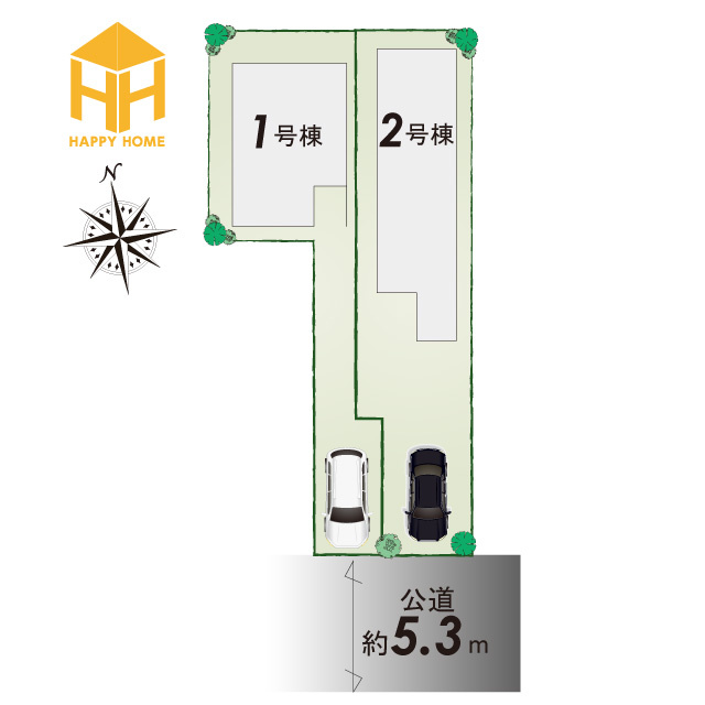 リーブルガーデン小曽根町2丁目新築一戸建て│2SLDK・3LDK+駐車1台可の区画図|全2区画の分譲地です。