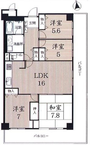 ライオンズマンション西宮高座C棟の間取り|全室バルコニーに面した　南東角住居
陽のあたる時間が長く、冬でも暖かいです