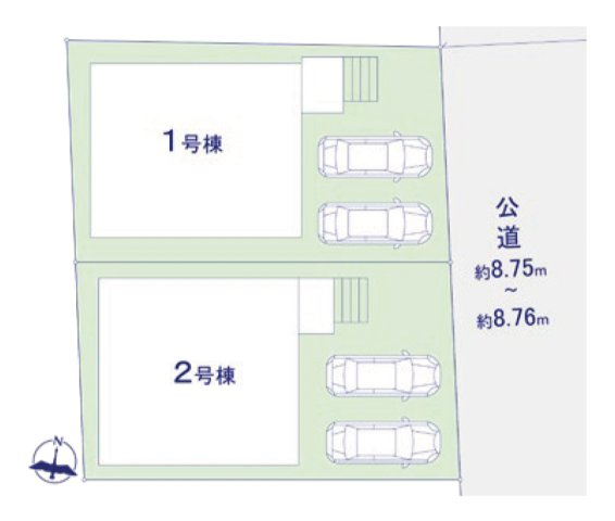 全2棟／カースペース並列2台可／住宅性能評価取得／旭区南希望が丘の区画図