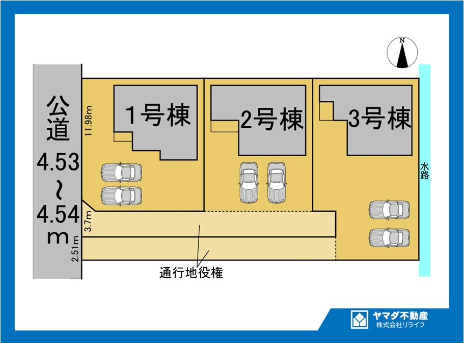 リーブルガーデン　一宮市小信中島萱場　全3区画分譲の区画図|■区画図
■YAMADA電機の　ヤマダ不動産　株式会社リライフ　
いつでもお問合わせ下さい。
