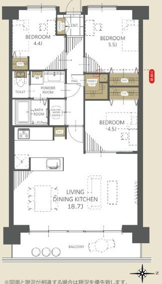 トレンディ三原の間取り|各部屋に収納を完備した３LDKの間取りです。