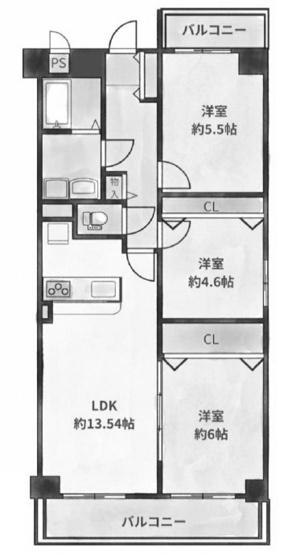 【間取り】 | セントフローレンスパレス桂 | 専有面積66.44㎡