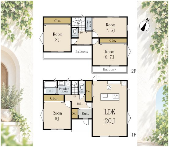 清瀬市元町2丁目 築浅7年売戸建の間取り|LDK広々20帖×全居室7.5帖以上！家族の時間も自分の時間も心地よく過ごせる、ゆとりの4LDK。