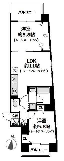 横浜市神奈川区栄町の賃貸マンションの間取り
