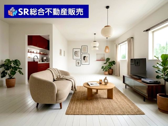吉田4丁目中古戸建の居間・リビング|2F　20.3帖。ご家族と毎日顔を合わせられる造りでゆったりとお過ごしいただける空間です！（インテリアはAIイメージ）