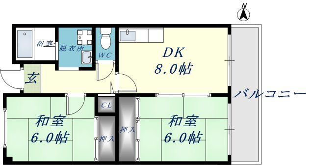 東大阪市御厨栄町３丁目の賃貸マンションの間取り