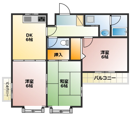 【間取り】 | ウッドガーデン東戸塚Ｂ | ファミリーにぴったりの3ＤＫのお部屋です！