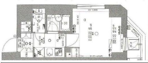 Amavel(アマヴェル大森の間取り|西向きバルコニー南西角部屋の1Kバストイレ別