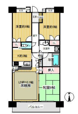 【間取り】 | コスモ八王子ロイヤルフォルム | 3LDKは、リビングダイニングキッチンと3つの居室がある間取り。ファミリー層に非常に人気の高い間取りで、広々としたリビングで家族団らんを楽しみ、個室でプライベートな時間も確保できるのが大きな魅力です。