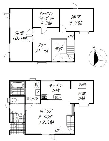 鶴野東2丁目　ウッディークラフト様施工　中古住宅の間取り