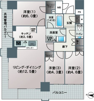 【間取り】 | ブランズタワー梅田North | 【間取り】5階・北西角3LDK住戸！オーナーチェンジ物件、利回り約2.47%