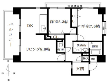芦屋市業平町の賃貸マンションの間取り