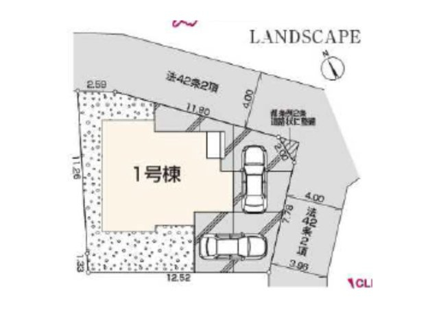あきる野引田第4の区画図|お車2台分停めるスペースがございます。駐車場後ろに砂利のスペースもございます。