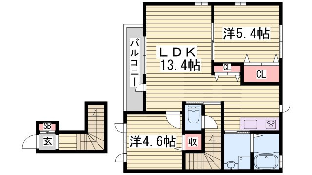 加古川市加古川町溝之口のハイツの間取り