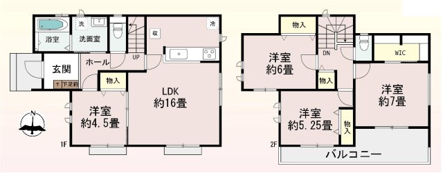新築　高崎市東貝沢町２丁目　Heartful　Town　A号棟の間取り|建物面積96.88㎡　ウォークインクローゼット・各部屋収納付きで便利です！二部屋分のバルコニーはお洗濯物が沢山干せます◎
						
