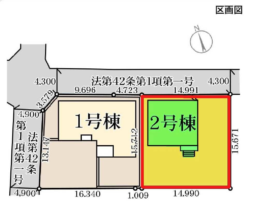 新築　北群馬郡榛東村山子田　Livele Garden.S　2号棟の区画図|2号棟　区画図　北側接道幅員約4.3ｍ	
	
