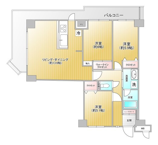 桃山台グリーンハイツのその他|角住戸の2面バルコニー