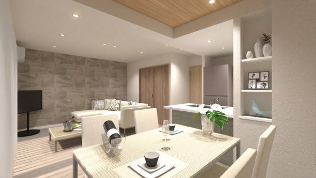 鶴見緑地アーバンコンフォートのキッチン|南向きの明るいLDK。リフォーム完成後のイメージパースです。家具調度品等は含まれません。