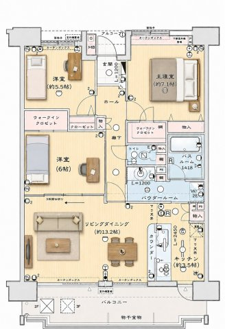アストラル千里古江台の間取り|広々80㎡3LDK。ウォークインクロゼット×2、物件地下に専用トランクルームもあり収納充実です。
