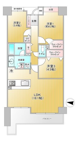 ローレルコート伊丹の間取り|77㎡ゆとりの3LDK