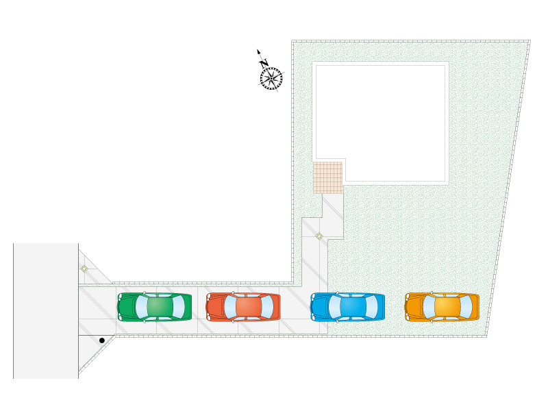 行田市桜町2丁目７区画　４号棟　配置図　車４台駐車可能　※敷地内に電柱（スッキリポール）あり
