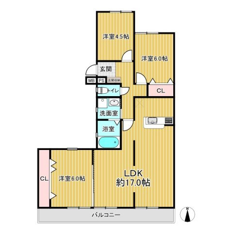 戸塚マンション E棟の間取り|3LDK、専有面積73.12㎡、バルコニー面積9.90㎡

