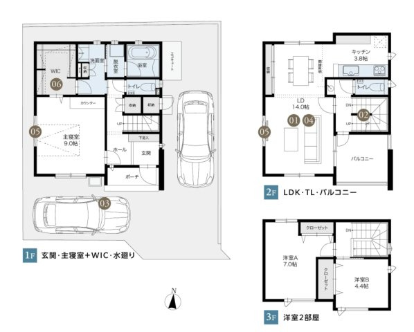 福岡市南区曰佐1丁目第1-5棟（4号棟）の間取り|全居室収納付きで便利です。