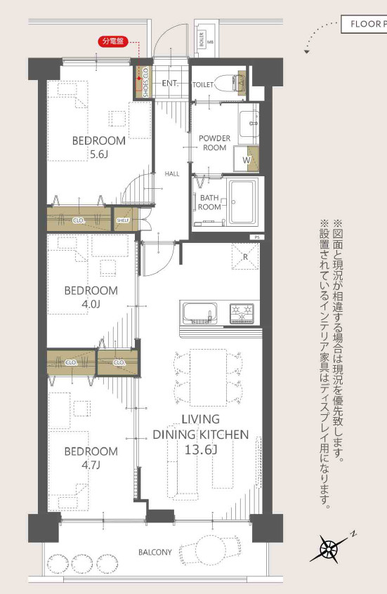 ストークマンション上尾浅間台の間取り|【3LDK：62.10㎡】南東向きで陽当たり良好！各居室にクローゼット付きで荷物が増えても安心◆広々バスルームと洗面スペースは毎日使う場所で嬉しいポイント！家事のしやすさと生活のしやすさを備えています