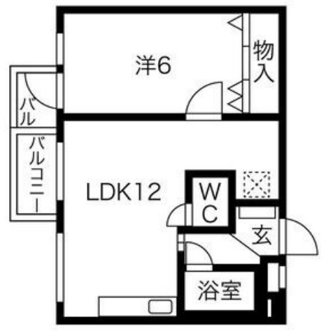 エヴェナール南六郷の間取り|南西向きバルコニー角部屋の1ＬＤＫ