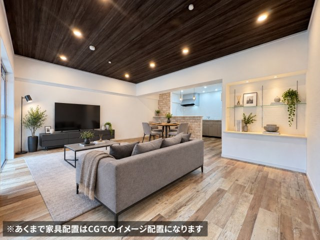 サンライフ砂津の居間・リビング|18帖のゆとりあるLDK！家具を置いてもゆったり使える広々空間♪
※家具等をCGで加工,イメージとしています。家具付き販売ではございません。